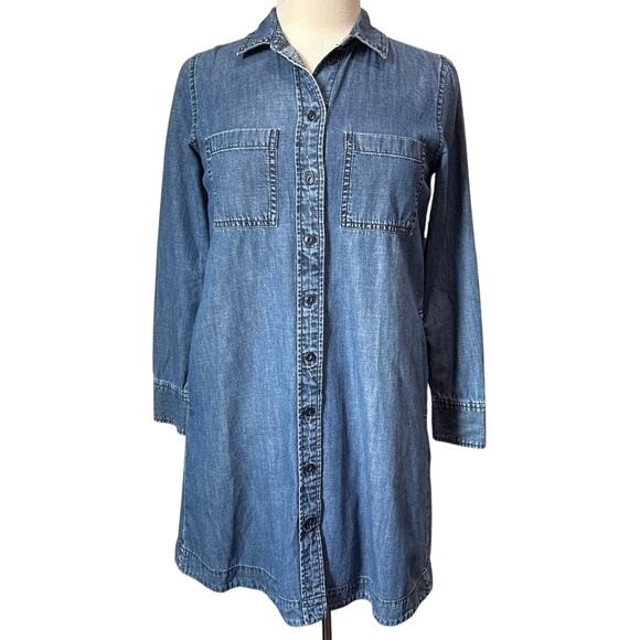 Madewell Long Sleeve Button Up Chambray Casual Dress Side Pockets Size XS - Picture 1 of 13